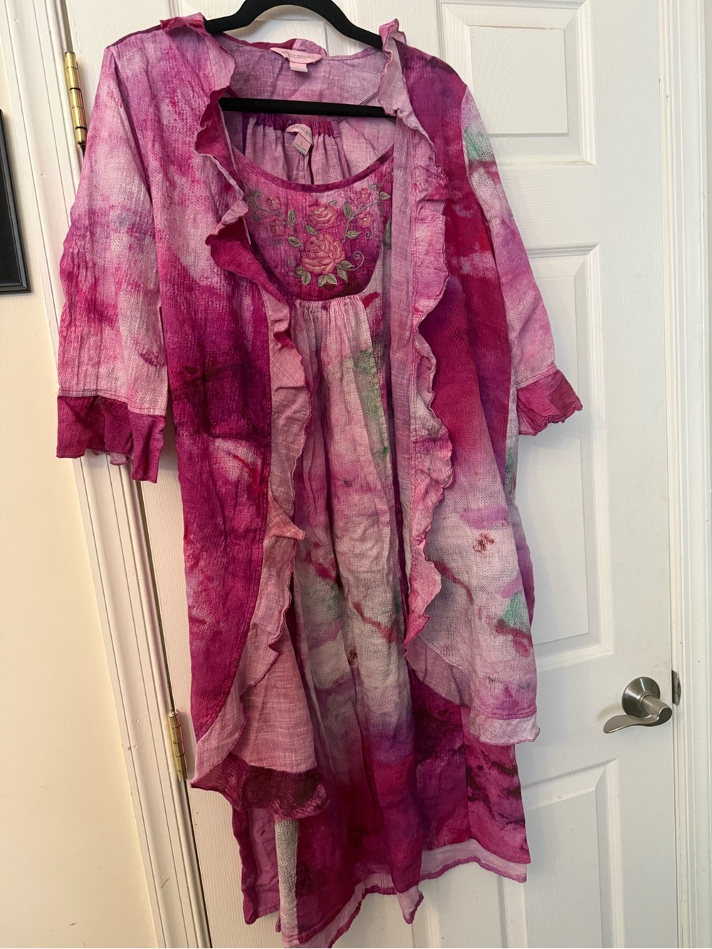 April Cornell Pink Floral Ruffled Midi Dress